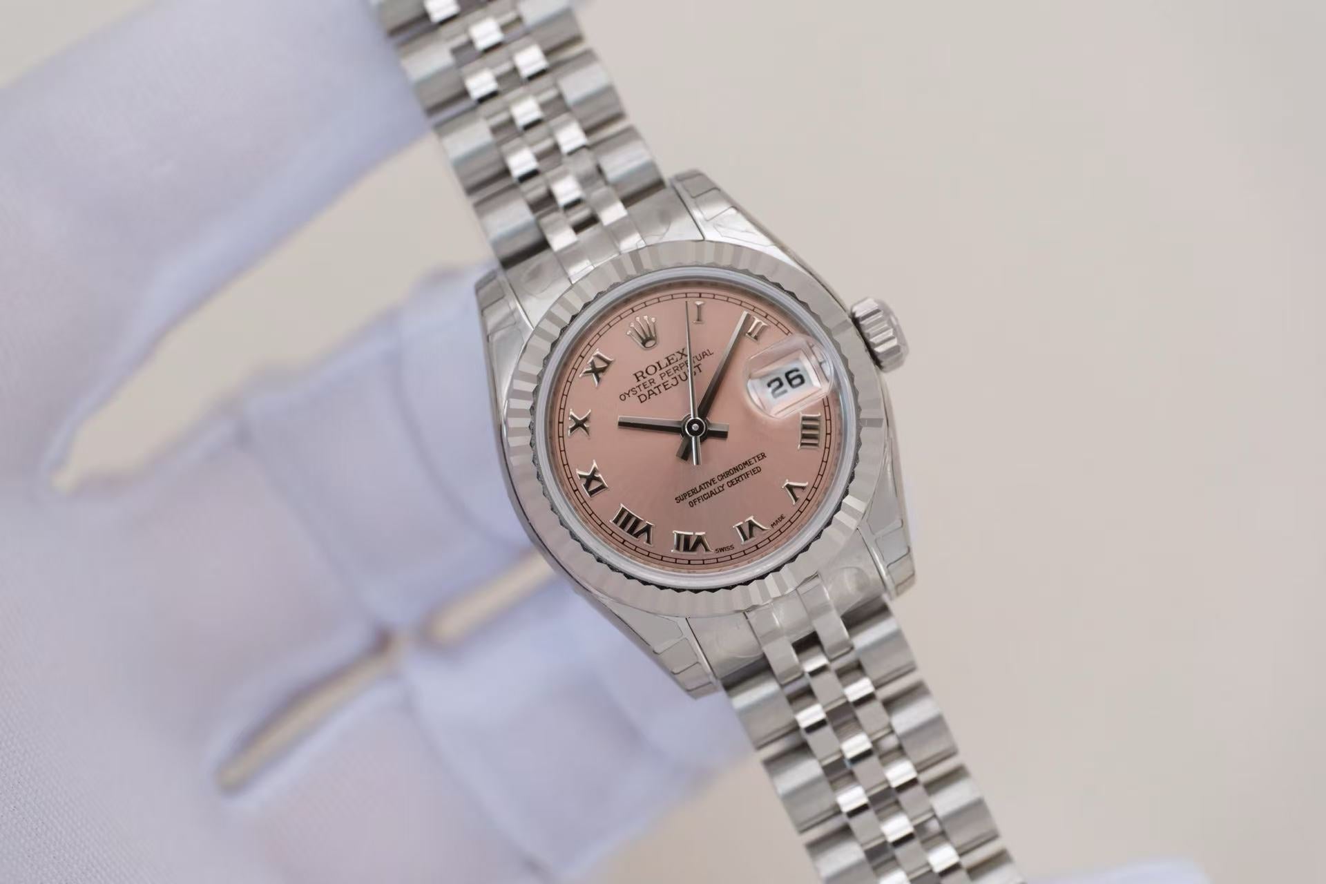 ✦ Rolex Lady-Datejust 179174 26mm 18K White Gold Bezel Pink Dial Roman numerals Automatic Mechanical Watch