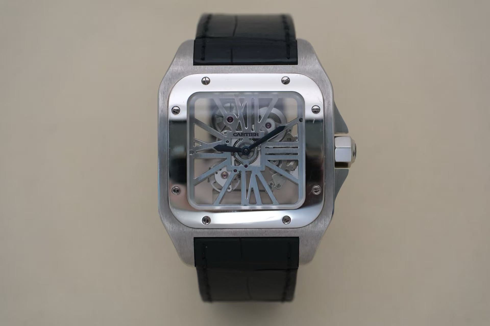 ✦ Cartier Santos W2020018 46.5x54.9 mm 950 Platinum Skeleton Manual Mechanical