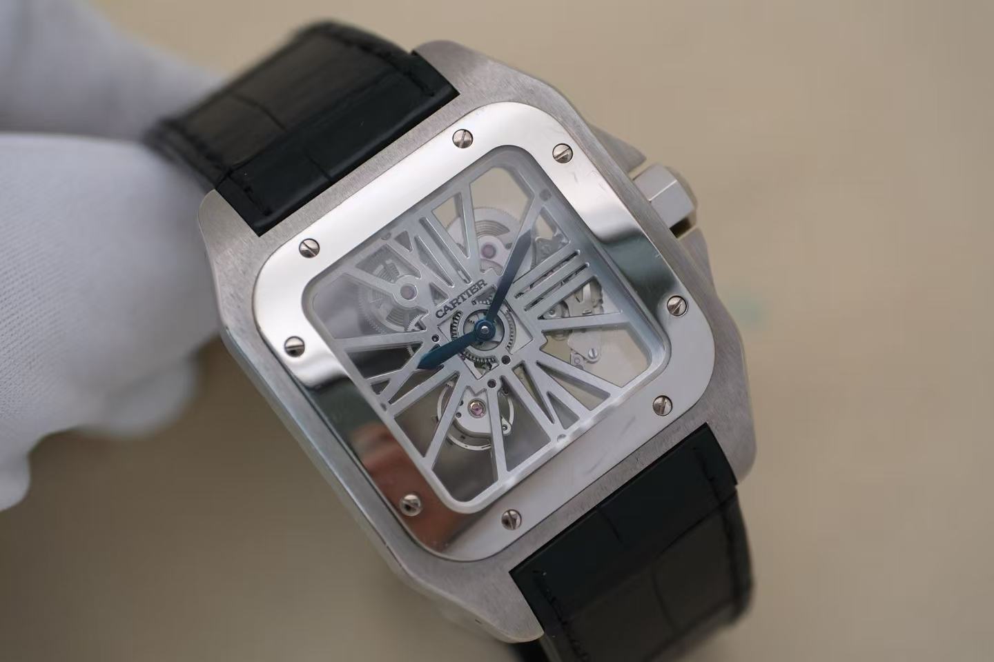 ✦ 卡地亚 Cartier 山度士 W2020018 46.5x54.9毫米 950铂金 镂空 手动机械