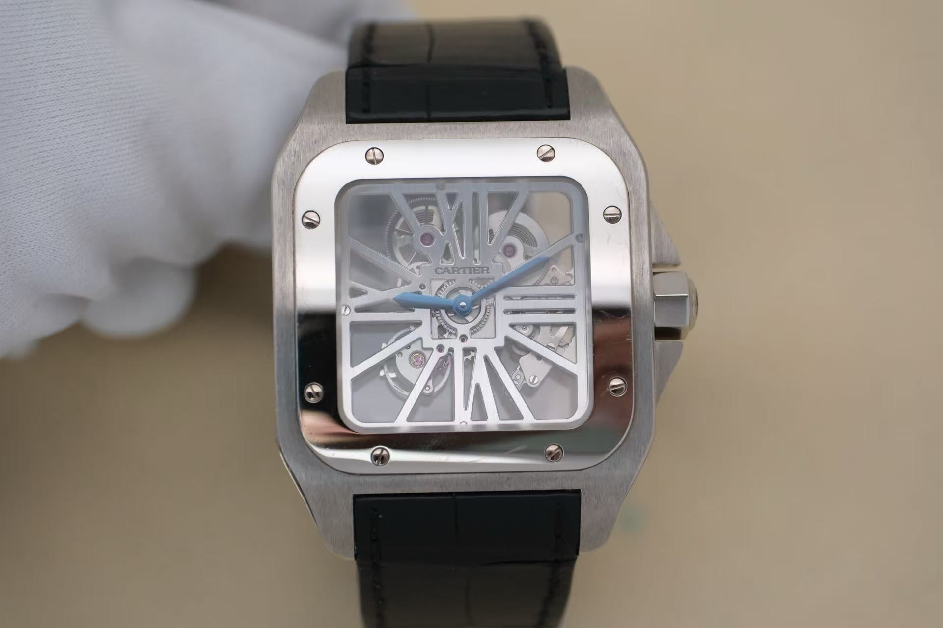 ✦ 卡地亚 Cartier 山度士 W2020018 46.5x54.9毫米 950铂金 镂空 手动机械