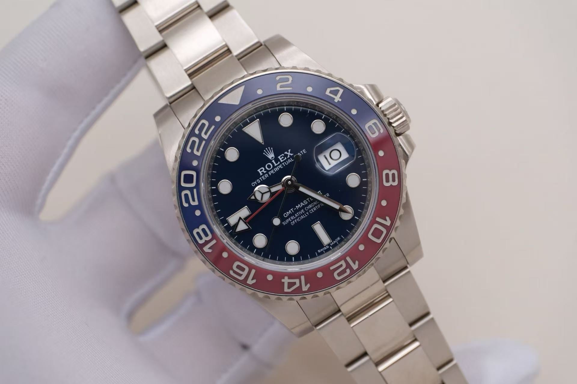 ✦ Rolex GMT-Master II 116719 40mm 18K White Gold Rare Blue Dial Pepsi Bezel