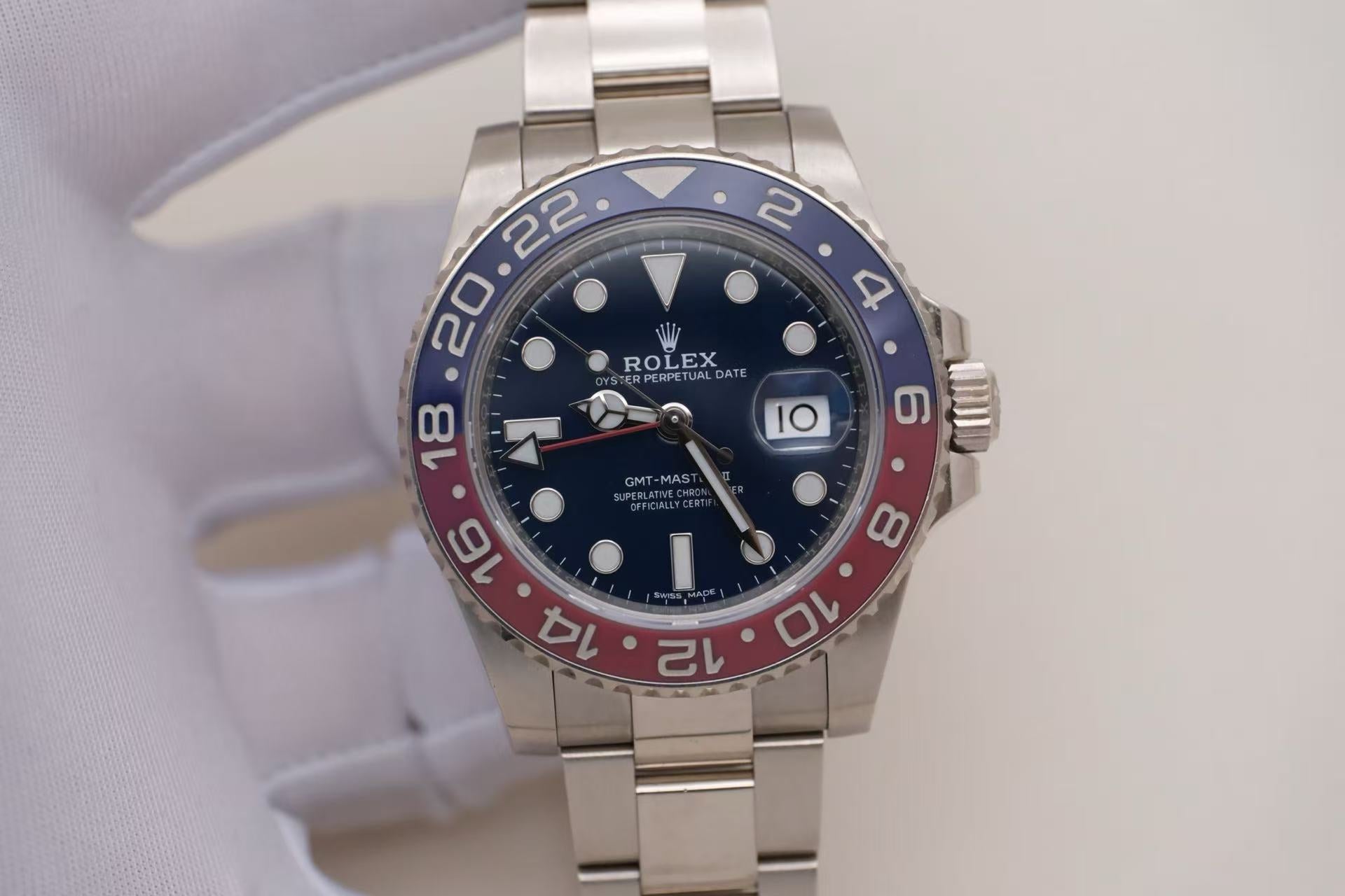 ✦ Rolex GMT-Master II 116719 40mm 18K White Gold Rare Blue Dial Pepsi Bezel
