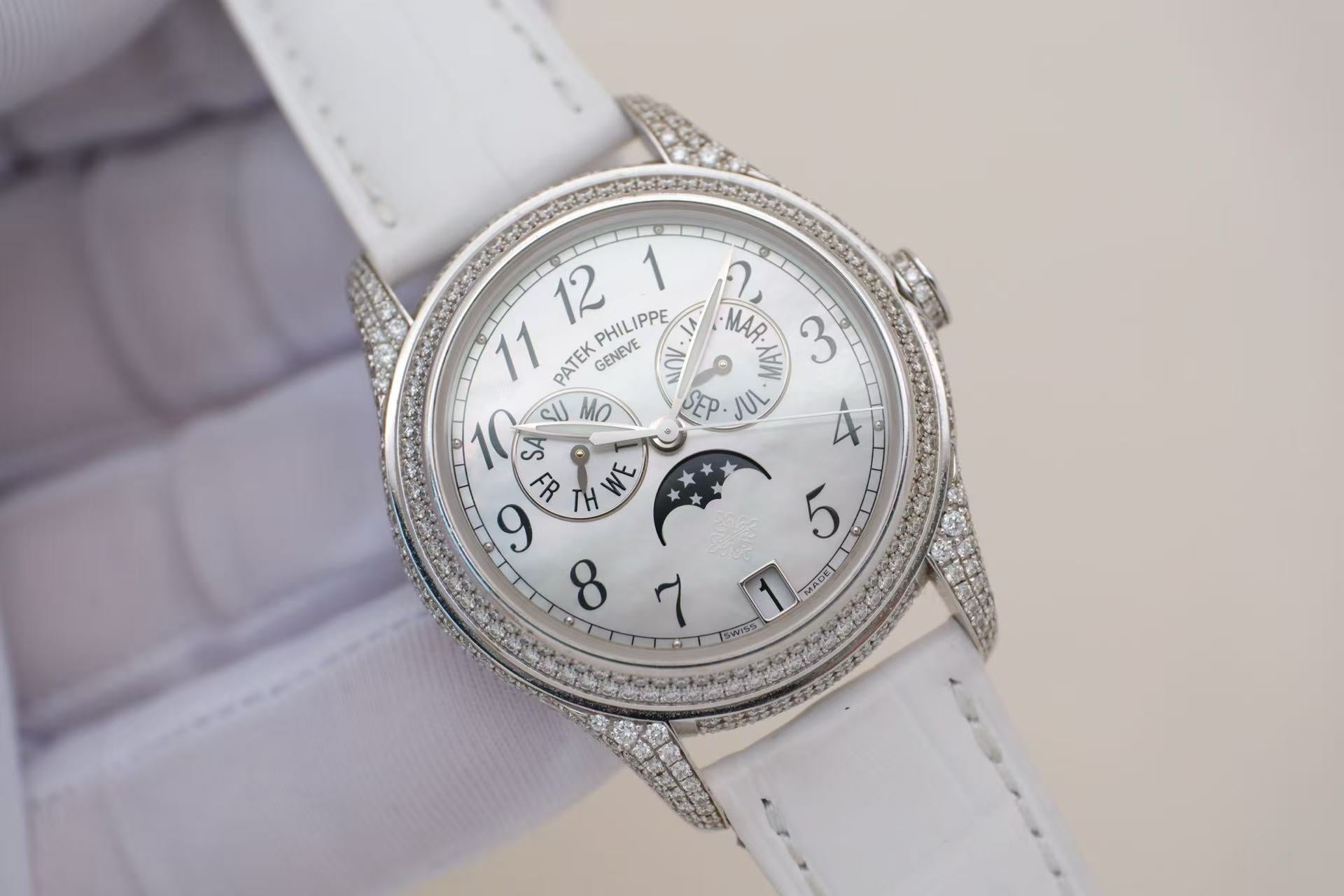 ✦ Patek Philippe Complications Timepiece 4937G 37mm 18K White Gold Annual Calendar with Diamonds