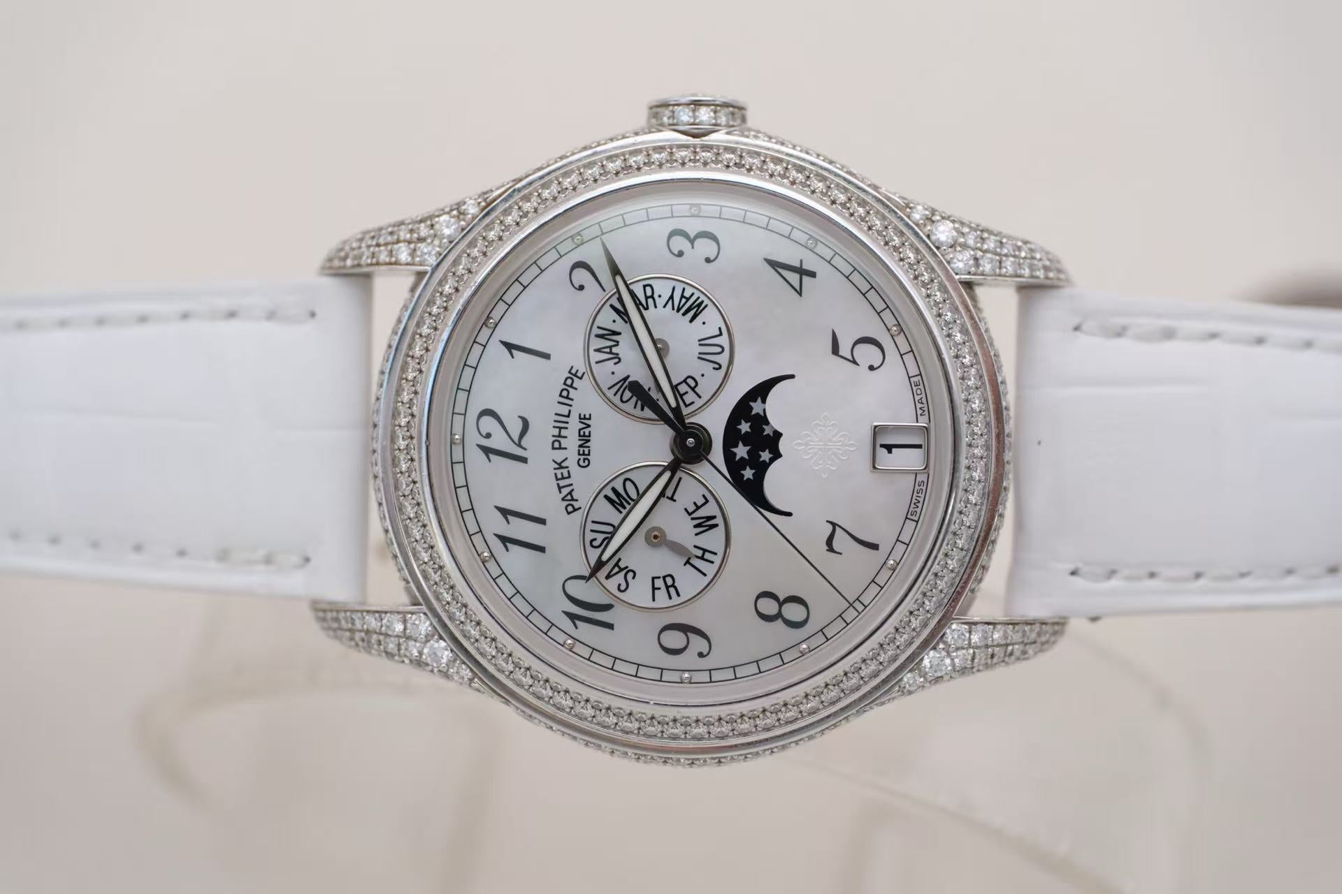 ✦ Patek Philippe Complications Timepiece 4937G 37mm 18K White Gold Annual Calendar with Diamonds
