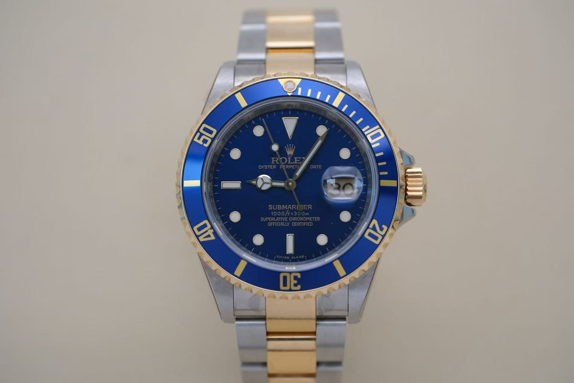 ✦ 劳力士 Rolex 潜航者型 16613LB 40毫米 18K黄金间钢 铝圈 间金蓝鬼 全膜库存
