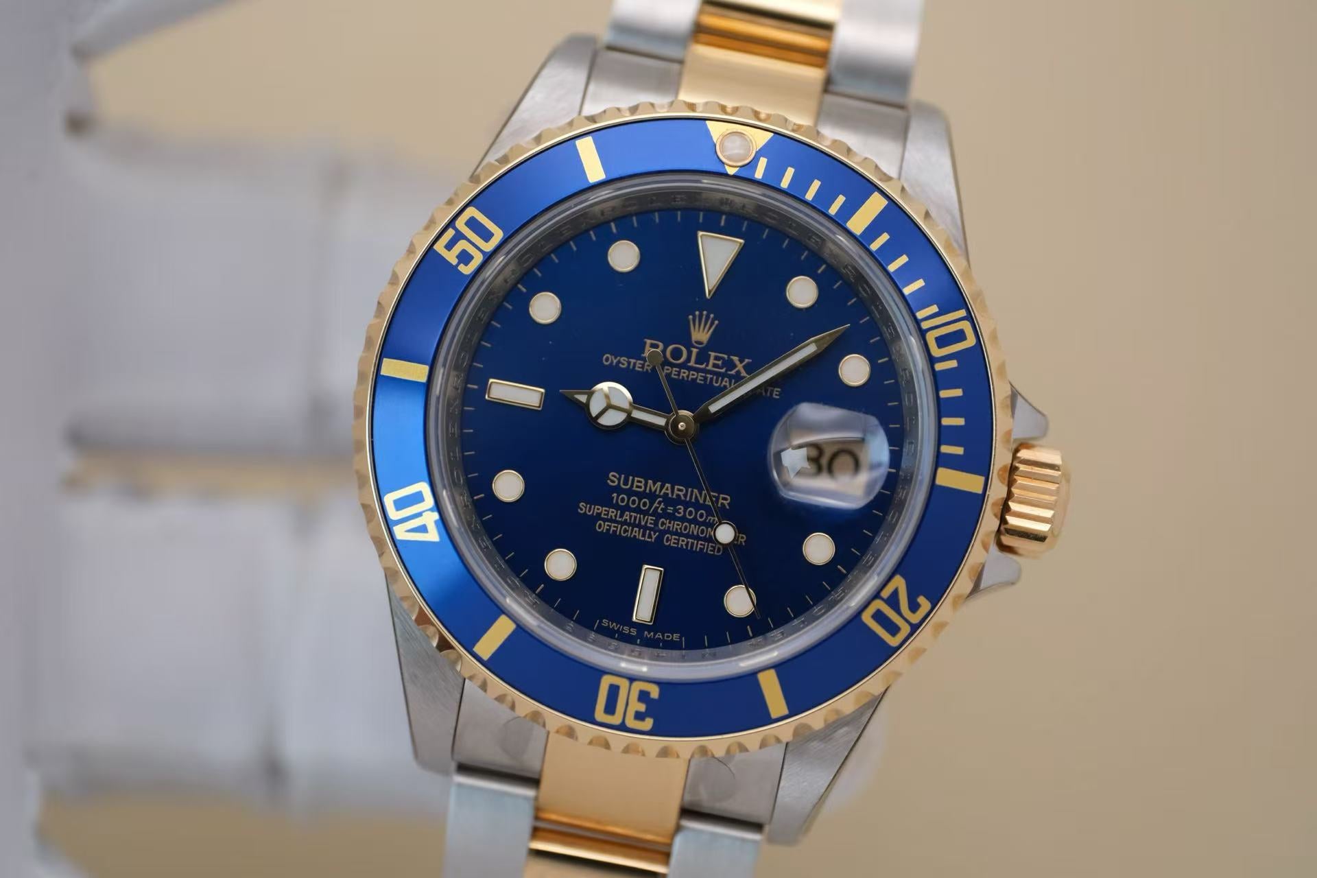 ✦ 劳力士 Rolex 潜航者型 16613LB 40毫米 18K黄金间钢 铝圈 间金蓝鬼 全膜库存