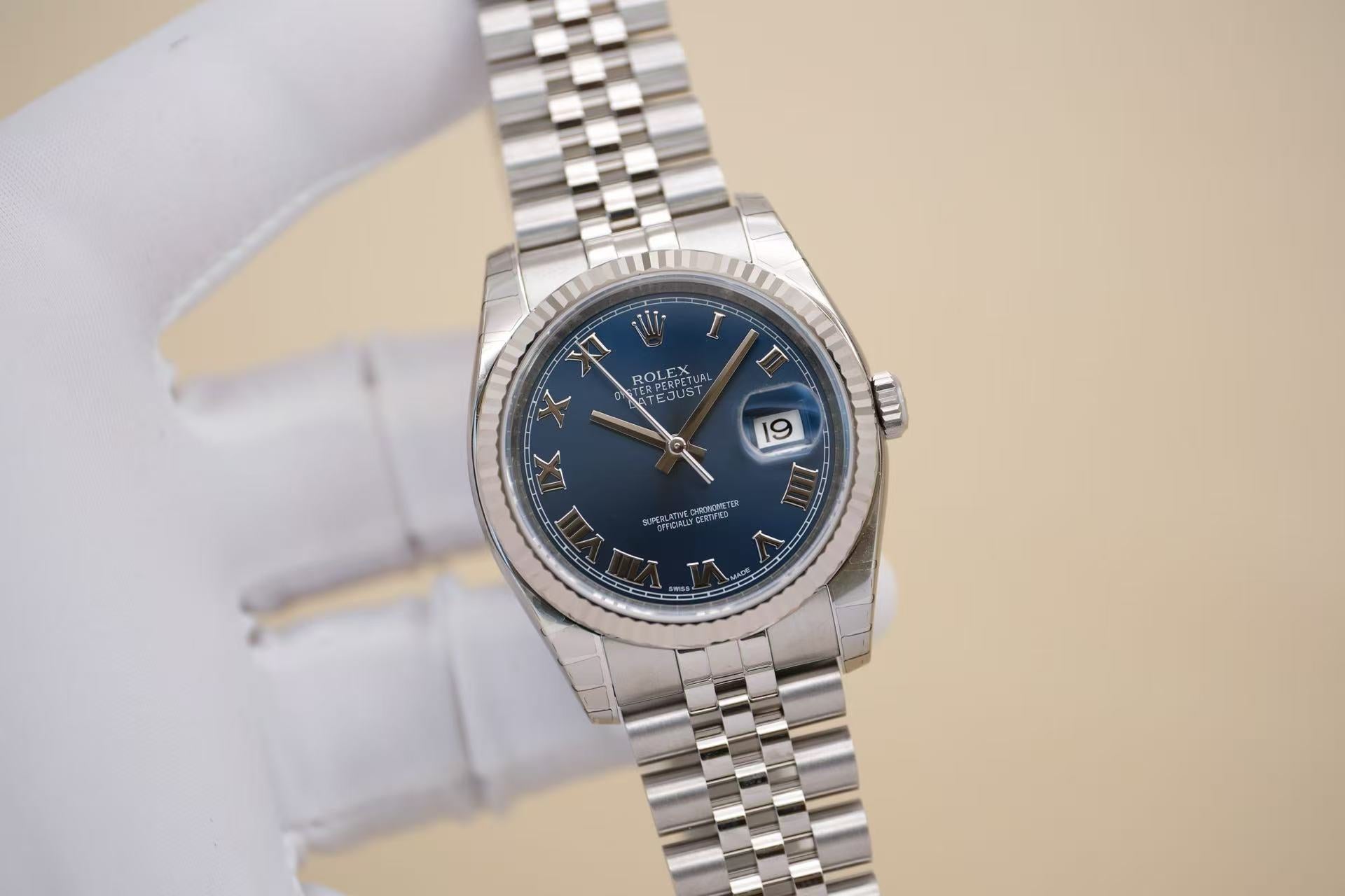 ✦ 劳力士 Rolex 日志型 116234 36毫米 错版蓝罗马 18K白金 绝版全膜未使用