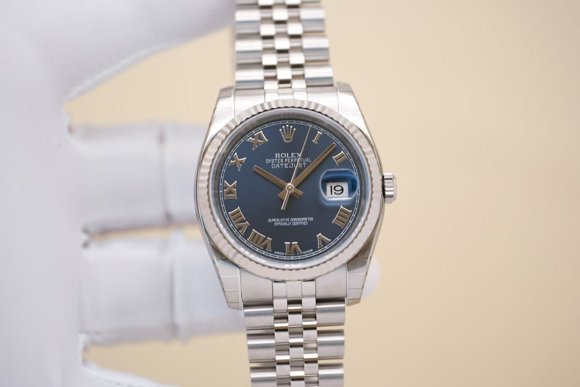 ✦ 劳力士 Rolex 日志型 116234 36毫米 错版蓝罗马 18K白金 绝版全膜未使用