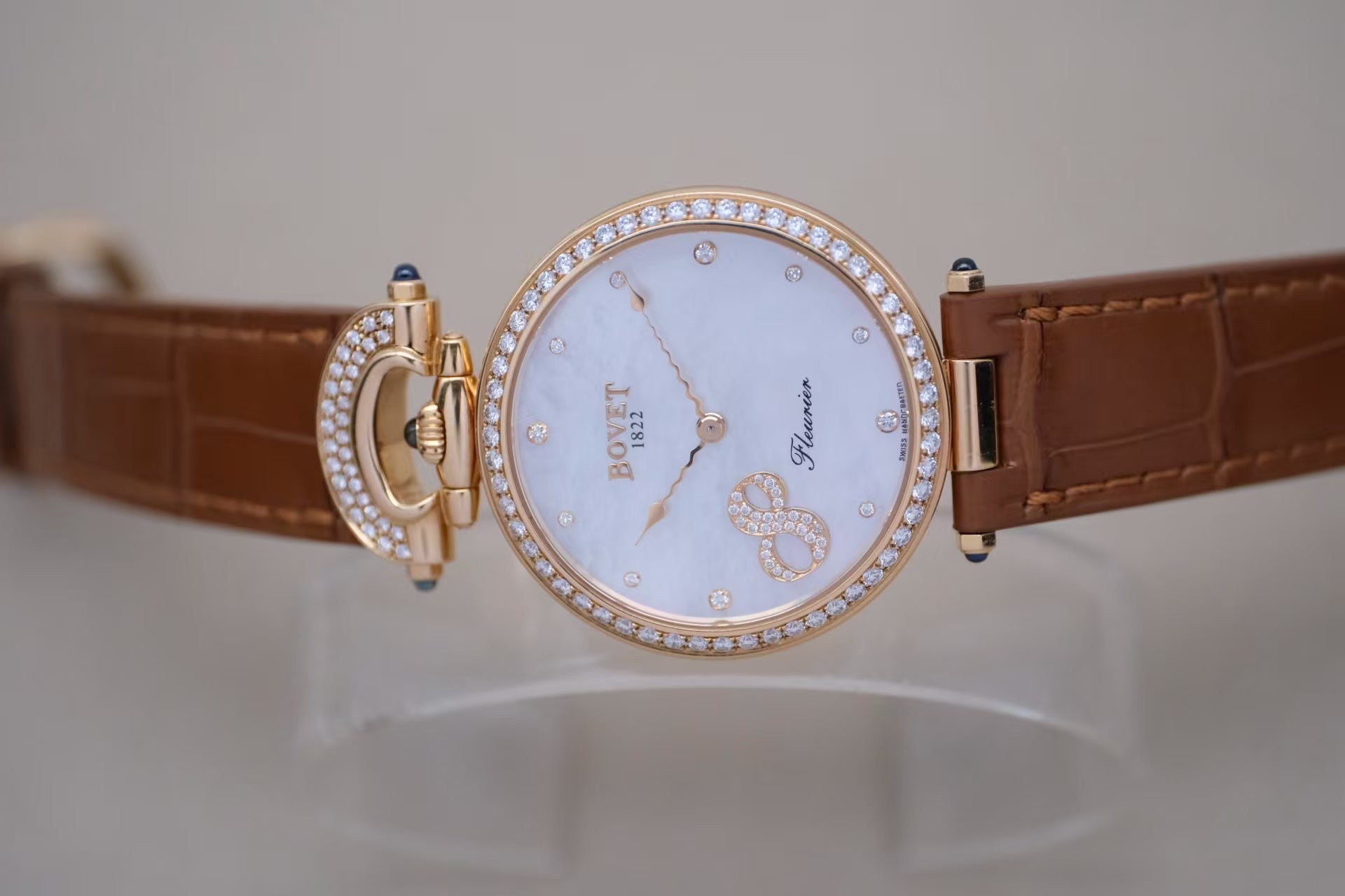 ✦ 播威 BOVET 1822 Fleurier 34毫米 18K玫瑰金 镶钻 贝母盘 自动机械