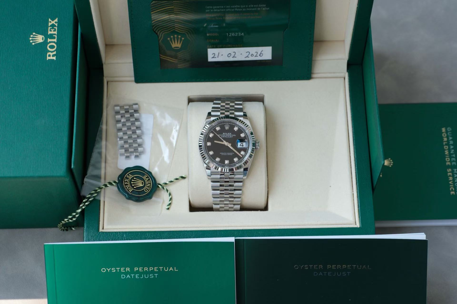 ✦ 劳力士 Rolex 日志型 Datejust 36mm 126234 黑盘钻刻 五珠链 2026年2月全套未使用
