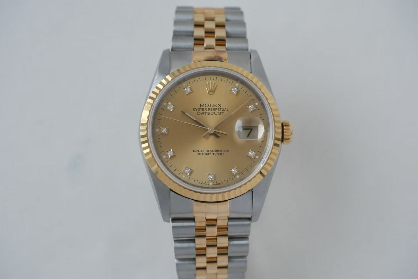 ✦ Rolex Datejust 36mm 16233, two-tone champagne gold dial with small diamonds, W series, exquisite single watch