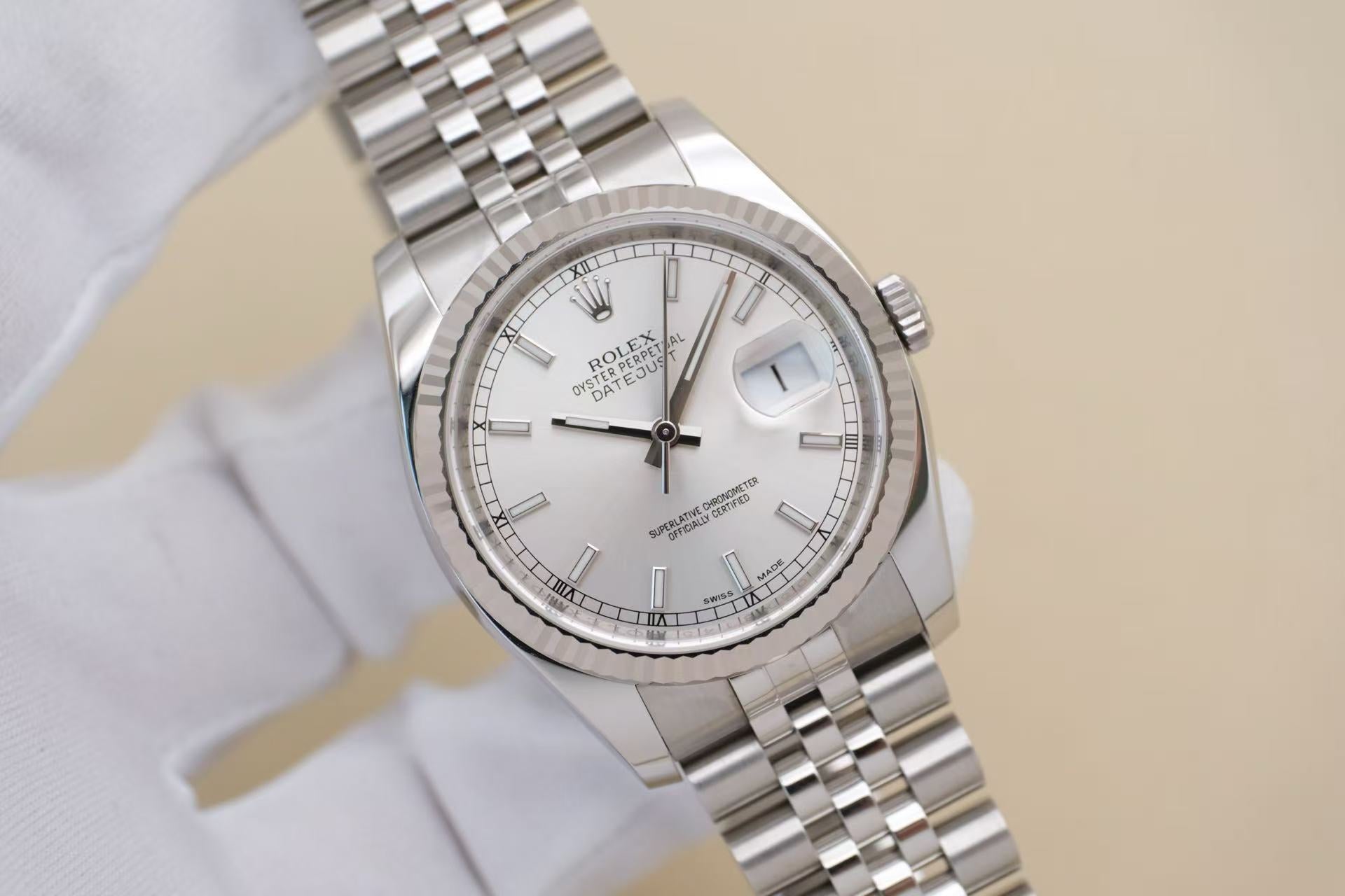 ✦ 劳力士 Rolex 日志型 Datejust 36mm 116234 18K白金狗牙圈 白盘 2012年全套未使用 (隐藏扣)