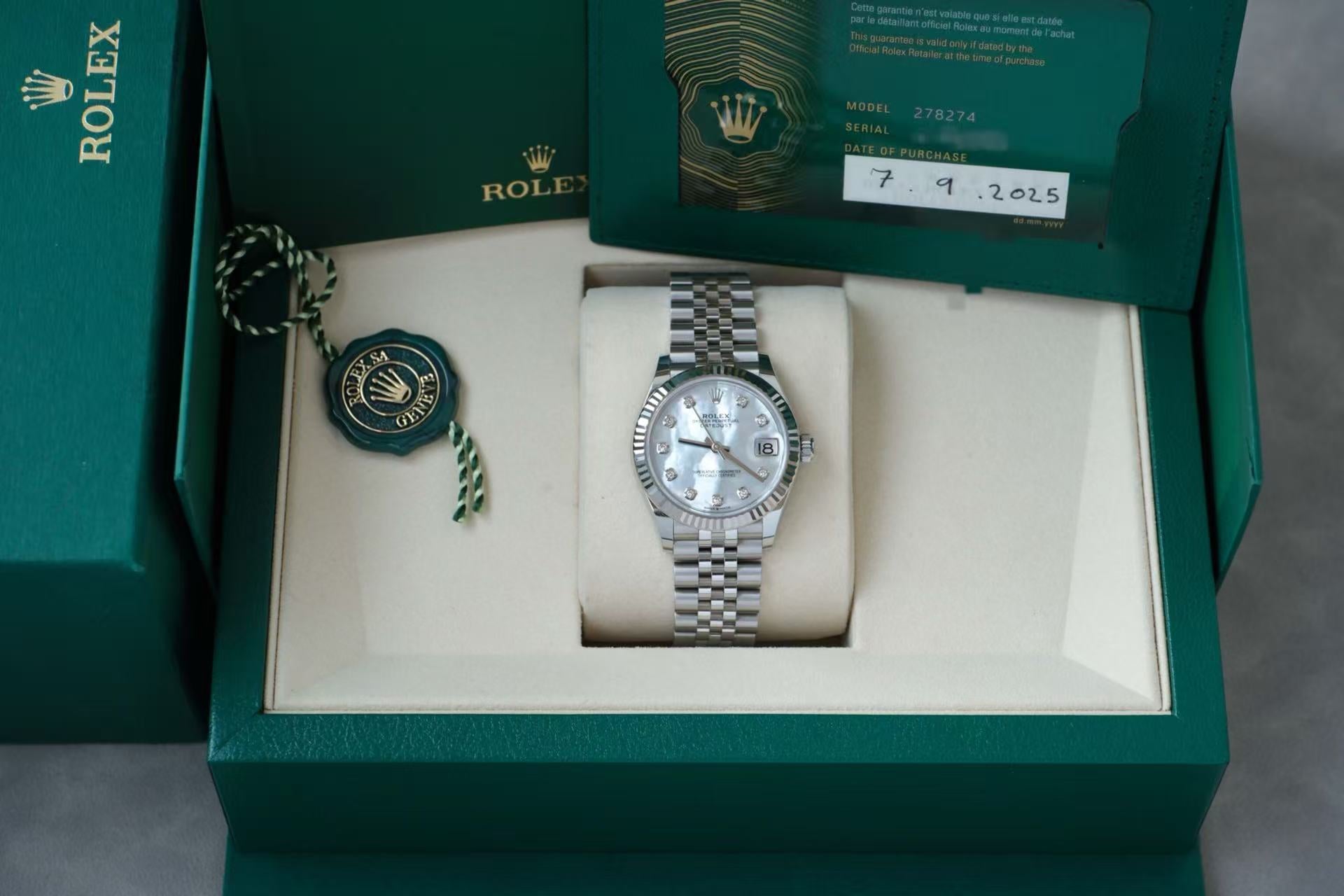 ✦ 劳力士 Rolex 日志型 Datejust 31mm 278274 白贝母钻刻 18K白金狗牙圈 2025年全套