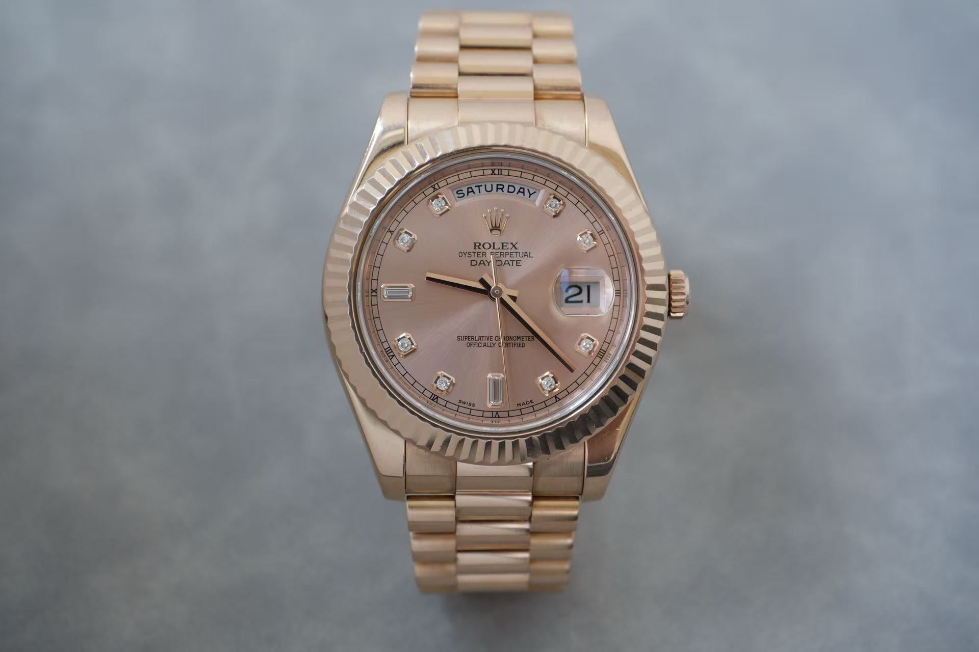 ✦ Rolex Day-Date II 218235 18K Rose Gold Dial with Diamond Engravings, 41mm, Limited Edition Large Diameter Watch