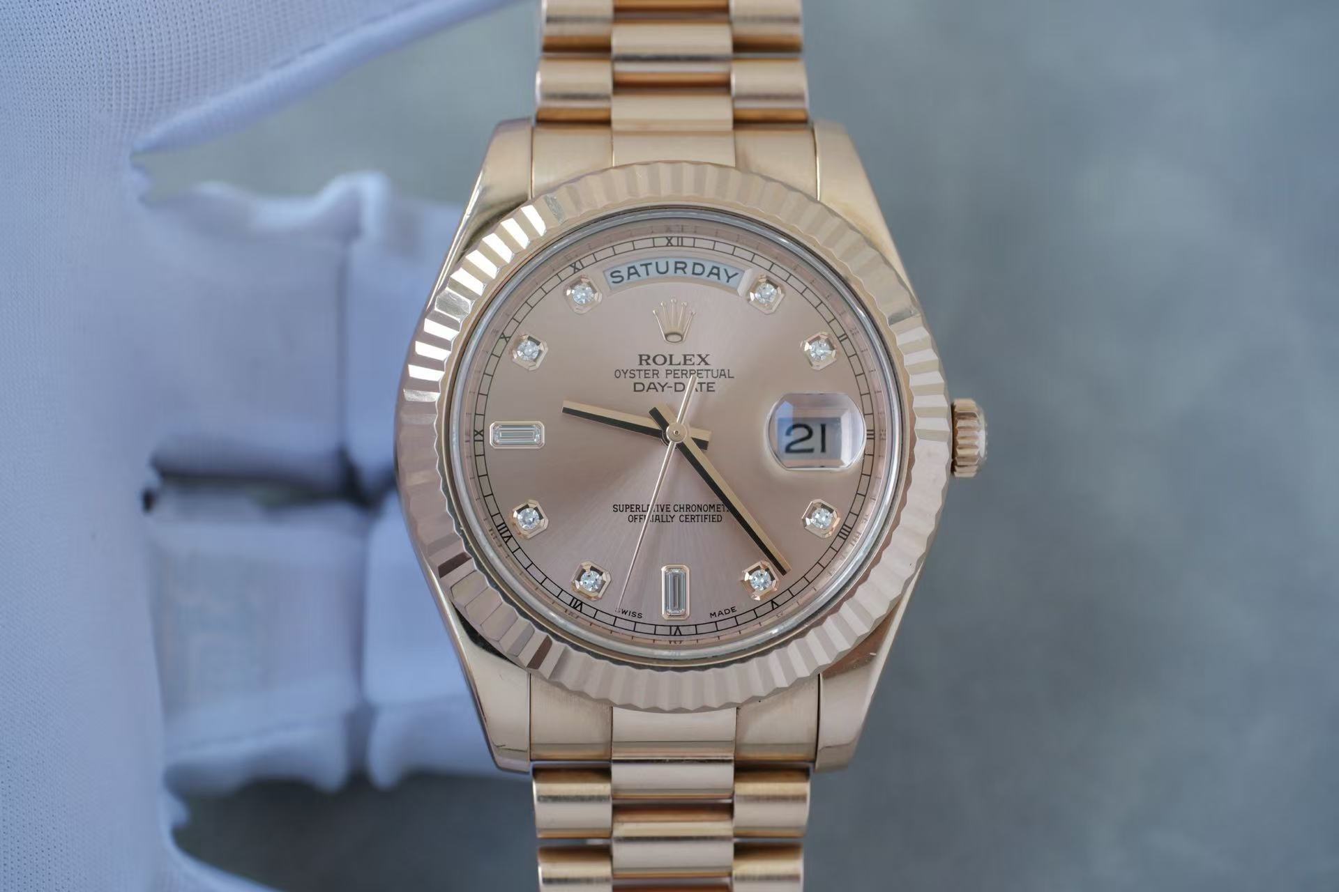 ✦ Rolex Day-Date II 218235 18K Rose Gold Dial with Diamond Engravings, 41mm, Limited Edition Large Diameter Watch