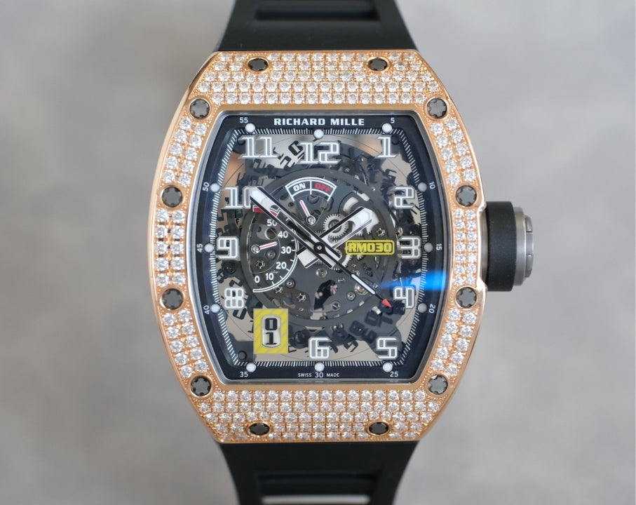 Richard Mille 理查米尔 RM030 自动上链，18K玫瑰金原钻，双证书，表经50x42.70毫米，2021年全套。 2021年 全套现货
