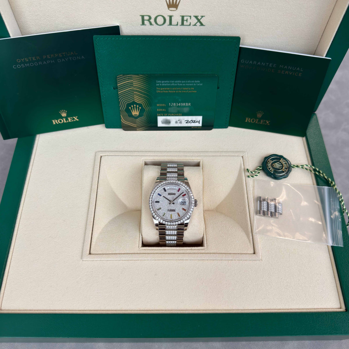Rolex 劳力士 / 星期日历型 m128349rbr-0012 满天星原钻顶配，自动上链，18K白色 2024年 全套现货