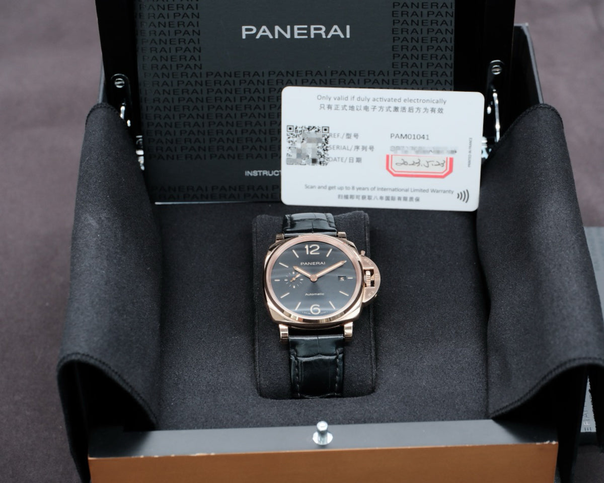 沛纳海 庐米诺杜尔PAM01041 黑色盘，42mm自动机械 ，18K玫瑰金材质，2023年全套 2023年 全套现货