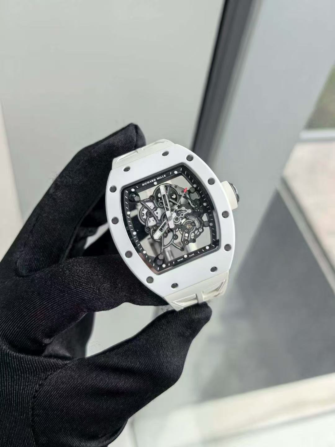 ✦ Richard Mille RM055 White Ghost White Ceramic Skeleton Mechanical Watch 2018 Full Set