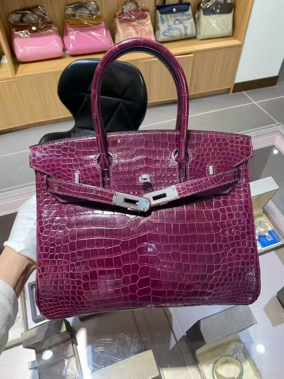 ✦ 爱马仕 Hermès Birkin 30 5L紫罗兰 亮面倒V鳄鱼皮 银扣 R刻 (稀有皮溢价款/性价比极高)